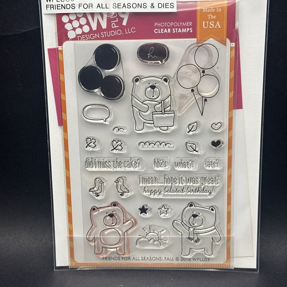 Wplus9 W Plus 9 FRIENDS For All Seasons FALL Bear Autumn Rubber Stamps Dies
